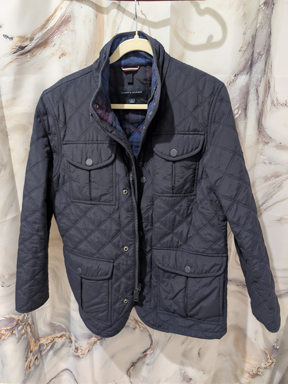 Tommy Hilfiger Men's Quilted Dark Navy Field Jacket, Size M, Excellent Condition